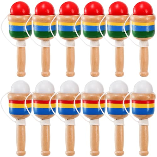 Cididu 12 palline da gioco in legno, mini cattura palline in legno con tazza di corda, giocattoli vintage per bambini, novità divertente gioco per feste per prato, campeggio, spiaggia, coordinazione