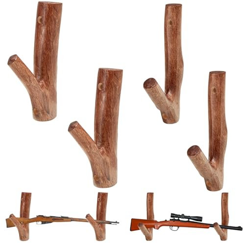 Wenqik 4 Stück Hartholz-Waffenständer, handgefertigte Waffenhaken für die Wand mit vorgebohrten Löchern und Hardware-Bogen, horizontaler Aufhänger, Bogenschießen für Lagerung, Display, Zuhause