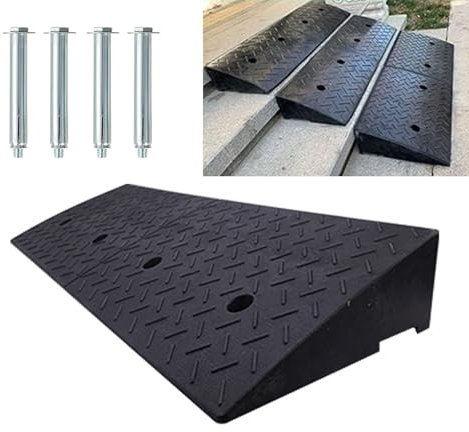 Hoiweqr Rampe De Seuil Hauteur 4-15 Cm Rampe Trottoir en Caoutchouc, Rampe pour Fauteuil Roulant, Surface Texturée Antidérapante, Noir, pour Voiture, Moto, Fauteuil Roulant(100x30x12cm)