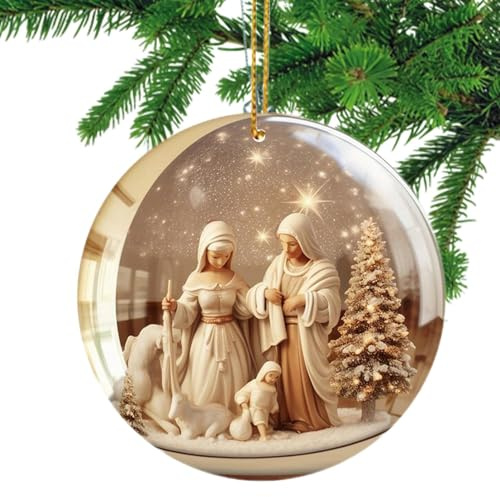 Adornos Para Árboles De Belén,Adornos De Navidad Para Belén | Accesorios para llaveros de bolsos - Adorno navideño para árboles de coches, recuerdo cristiano religioso acrílico 2D para decoración cris