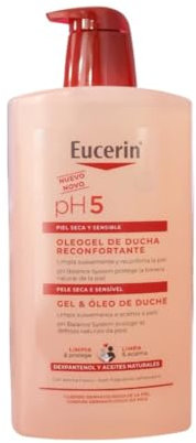 Eucerin pH5 Óleogel de Ducha Reconfortante (1000 ml), aceite limpiador corporal y facial con aceites naturales, fórmula extrasuave sin jabón, aceite para ducha para piel seca y sensible