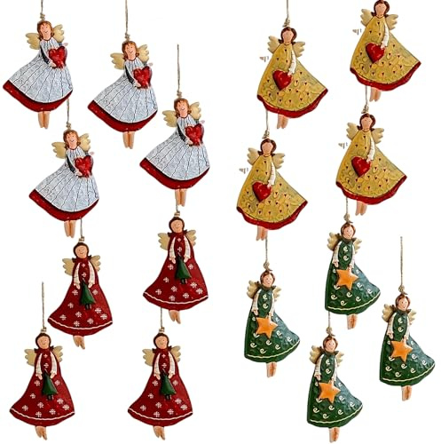 16 Piezas Adornos Colgantes de Navidad de Madera Adornos de Angeles Navideños Adornos de Navidad Angeles para árbol de Navidad Colgante de Decoración Navideña,Decoración de árbol de Navidad de Madera