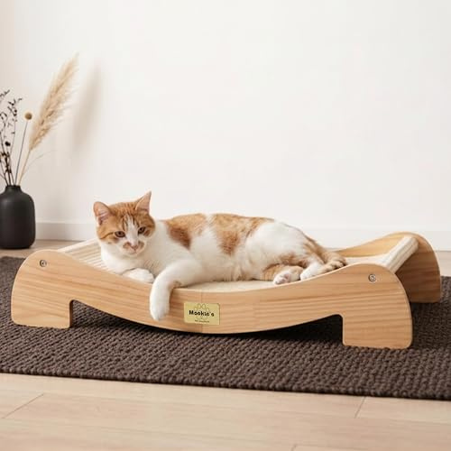 Mookie’s Extra Wide Cat Scratcher Bed, 26.5” x 16.7” – Stable Wooden Cat Scratcher Lounge with Natural Sisal, Solid Wood Horizontal Scratching Bed for Large Indoor Cats | Furniture for Cats