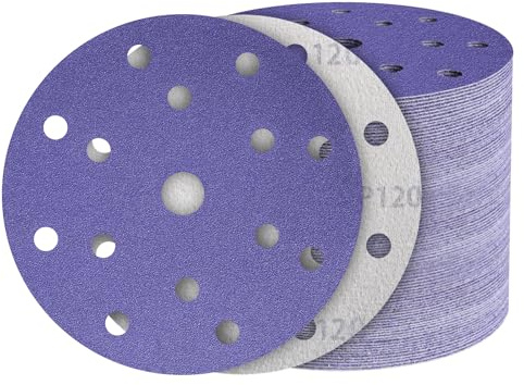 50 Stück Schleifpapier 150mm Klett 120 Körnung 15 Loch Keramik Schleifscheiben Exzenterschleifpapier für Automobil Metall Edelstahl Holz