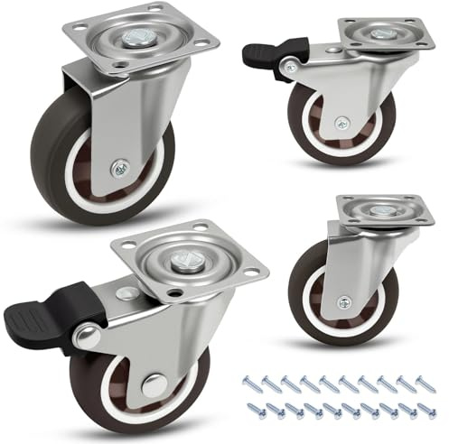 Leyrens 4 pièces Roulettes Pivotantes, 360 degrés roue de transport, 50mm roulettes pivotantes 2 avec Frein de sécurité et 2 sans, protéger le sol, roulettes charge lourde pour meubles