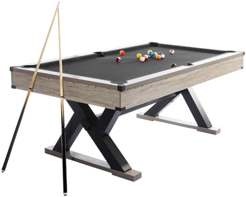 7FT Pool Table, Complete Billiard Set Includes 2 Cue Sticks, 16 Balls, 2 Chalk, Rack & Brush, Metal K-Legs, 84 Billiard Table Fits Game Room, Basement, Apartment, Home & Office, Heavy-Duty, Black
