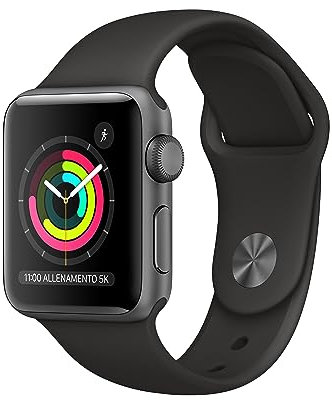 Apple Watch Series 3 (GPS, 38 mm) Cassa in Alluminio Grigio Siderale e Cinturino Sport Nero
