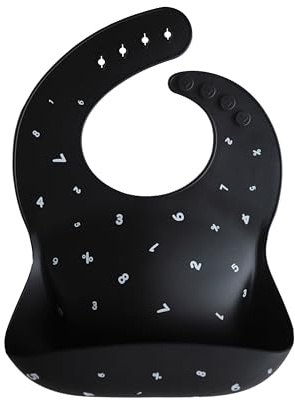 mushie Babero de Silicona para Bebés | Baberos de Alimentación con Bolsillo | Fáciles de Lavar | 4 Tamaños Ajustables | Sin BPA | Accesorio Durable para Niños Pequeños y Niñas | Black Numbers