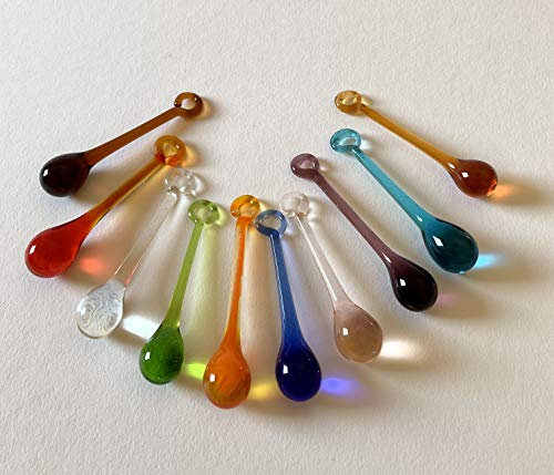 Glastropfen mit Öse, Klöppel, Tropfen zum Anhängen, massiver Glasstab, Reine Handarbeit, Länge ca. 6 cm, 10 Stück Sortiert