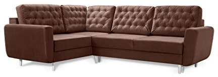 Robin Linda Ecksofa mit Schlaffunktion 2X Bettkasten Kissen Sofa L-Form Schlafsofa Freistehende Eckcouch Schlafcouch Wohnzimmermöbel Wohnlandschaft Braun