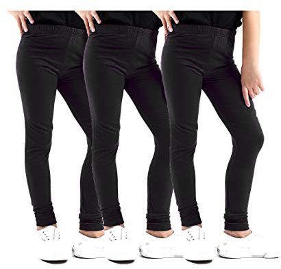 Flickor 3-pack full längd 45 % bomull flickor leggings vanliga byxor för barnbyxor
