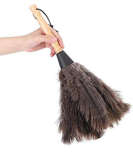 Soft Real Ostrich Feather Duster,13.4inch Anti Static Dusters with Wooden Handle Genuine Ostrich Feather Duster Fur Brush Dust Cleaning Tool,Easy Efficient Dusting