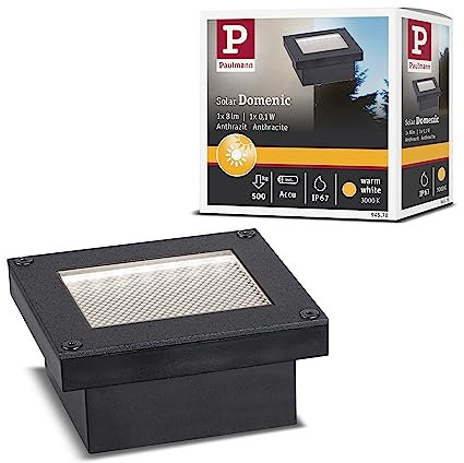 Paulmann 94578 LED Solar Bodeneinbauleuchte Domenic IP67 eckig incl. 1x0,1 W Warmweiß Schwarz kabellos Kunststoff wiederaufladbar 3000 K