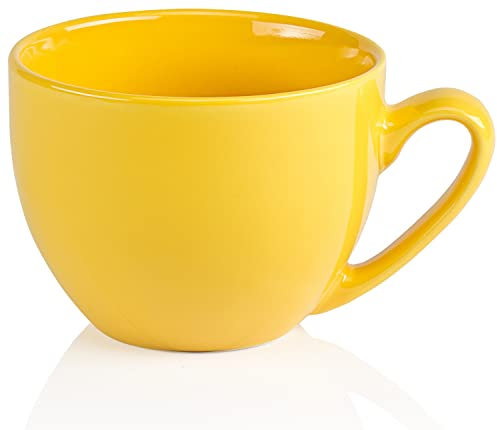 Jumbotasse große Tasse aus Porzellan 600 ml bunt XXL Jumbobecher Gelb Kaffeebecher Kaffeetasse Suppentasse