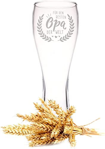 GRAVURZEILE Leonardo - Vaso de trigo con grabado - Para el mejor abuelo del mundo - Regalo ideal para el día del padre - 0,5 l - Vaso de cerveza de trigo como regalo de cumpleaños para hombres