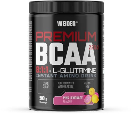 Weider Premium BCAA 8:1:1 + L-Glutamine (500g) Gusto Pink Lemonade, Formula di Recupero con Aminoacidi BCAA, L-Glutammina Kyowa Quality®, per la Crescita e Protezione Muscolare, Senza Zucchero, Vegano