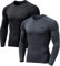 TSLA Men's Thermal Long Sleeve Compression Shirts, Athletic Base Layer Top, Winter Gear Running T-Shirt, Heat Core 2pack Black/Charcoal, M