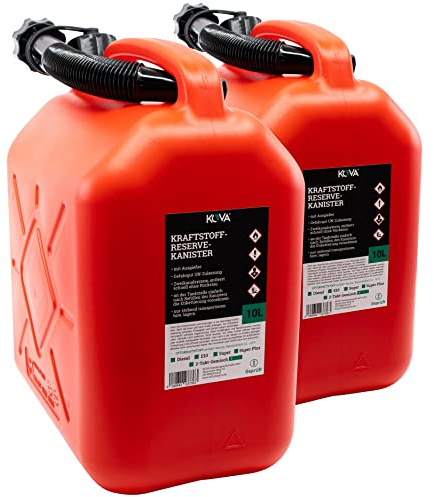 KOVA® 2x Benzinkanister 10L ROT Dieselkanister Reservekanister Kraftstoffkanister 10 Liter Wasserkanister Benzin Diesel Wasser AdBlue, Auswahl: 5 10 ltr 5L 10L 10-Liter-Kanister Kunststoff & Außgießer