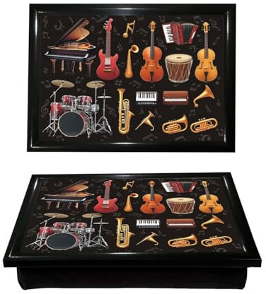 Musical Instruments Lap Tray Cushioned Bean Bag Music Lovers, Portable, Food, Beakfast, Dinner, Laptop, TV, Art Craft, Cozy Comfort Sitting, Bed Sofa Side, Home Serving Tray