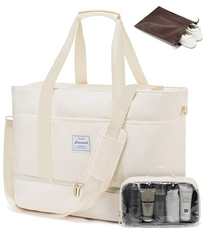 LOVEVOOK Reisetasche Damen, Wasserdicht Weekender Travel Bag mit Schuhfach, Duffle Bag Kliniktasche Geburt Mommy Handgepäck Tasche Saunatasche Gym Sporttasche Schwimmtasche für Reise Ryanair Beige