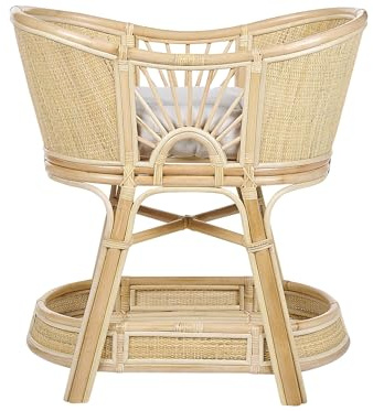 Beliani Stubenbett Rattan natürlich mit Gestell Ablage Polster cremeweiß Boho Lagrasse