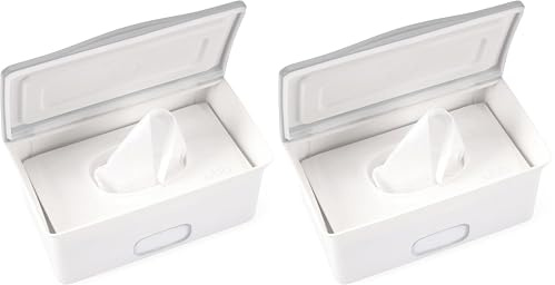 Ubbi Baby Wipes Dispenser Case, Baby Wipes Holder With Weighted Plate, Keeps Wipe's Fresh And Non-Slip Rubber Feet, Gray (Pack of 2)