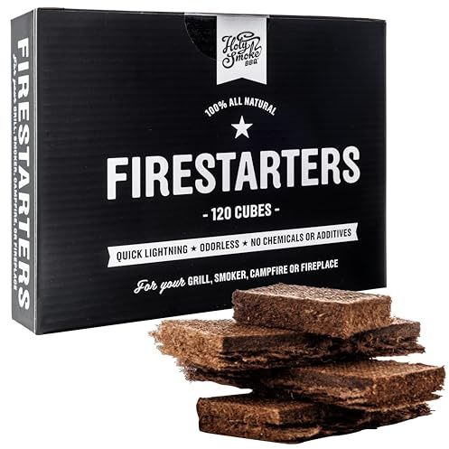 HOLY BBQ Naturliga Tändkuber 120st Miljövänliga Tändblock för Grill Eldstad Kakelugn och Brasa Lättantändliga Braständare utan Kemikalier Luktfria Eldstartare för Kol och Ved Inomhus och Utomhus