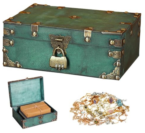 Mineup Coffre Au Trésor En Bois Vintage, Petit Coffre Au Trésor Vintage Pirate Avec Cadenas, Vintage Coffre Au TréSor De Pirate, Bois Coffre Au TréSor En Bois Pour Ranger Décorer (24 * 17 * 9.5cm)