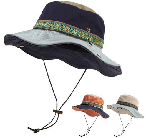 TAGVO Sombrero de Sol de Algodón Unisex, Sombrero de Pesca con Protección UV, Gorra de Jungla Ajustable, Sombrero Vaquero Vintage, UPF 50+