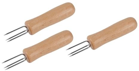 KITANDOVE 3 Pz Forchetta Di Mais Bastoncini Per Arrostire Marshmallow Forchette Di Mais Barbecue Supporto Per Utensili Manico Di Mais Forchetta Per Barbecue Porta Pannocchie Manico in Legno