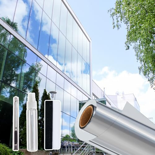 Lifetree One Way Window Film Privacy Reflective Mirror Window Film with Adhesive Anti Glare UV Sun Blocker Window Tint Film for Home Office Silver 44.5x200cm