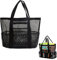 Faltbare Strandtasche-Große Netz Strandtasche Familie- Mesh Badetasche Netztasche für Sandspielzeug Handtaschen, mit Wasserdicht Taschen,für Strand, Urlaub, Reise,Fitnessstudio