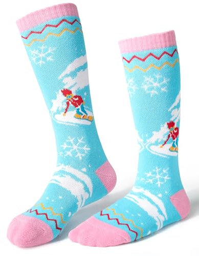 ELUTONG Skisocken Kinder,1 Paar Dicke Winter Snowboarding Atmungsaktive Thermische Socken für Outdoor-Sportarten, Jungen Mädchen 6-11 Jahre Himmelblau