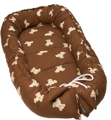 molis&co - Babynest - 100% Baumwolle (Oeko-TEX) - Babynestchen Neugeborene - Ideal als Reisebett, Kuschelnest Geeignet & Cradle Reducer - 90 x 50 cm - Teddy Mocca