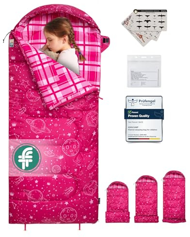 Kingcamp Children's Sleeping Bag, Flannel for Outdoor Use, Multifunctional Blanket, Warm and Comfortable, Water-Repellent, Ideal for Camping, Travel, and Activities (Rosered)