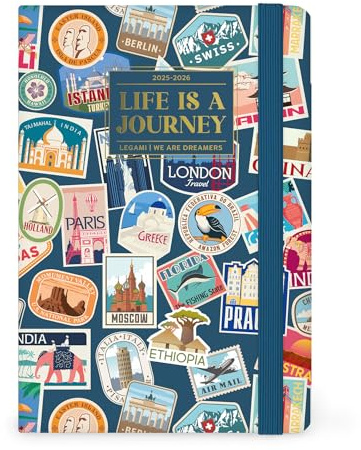 Legami - Agenda Settimanale Fotografica 2025-2026, Travel Stickers, 16 Mesi Medium, Diario da Settembre 2025 a Dicembre 2026, Chiusura con Elastico, Carta Certificata FSC, 12 x 18 cm