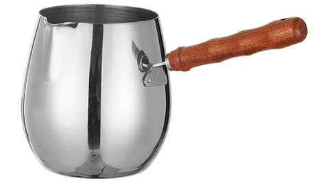 Turkish Coffee Pot 14oz/420ml with Wooden Handle, 18/8 Stainless Steel, Cezve Ibrik Briki Stovetop Warmer for Milk Butter Chocolate Melting, Greek Arabic Coffee Maker, Maple Syrup & Sauce Heating Pan