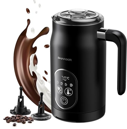 SHARDOR MilchaufschäUmer, 5-In-1 Funktionen Mit Temperaturregelung, MilchaufschäUmer Elektrisch Mit 2 Schneebesen FüR HeißE Milchschokolade, Cappuccino, Latte, Macchiato, Schwarz
