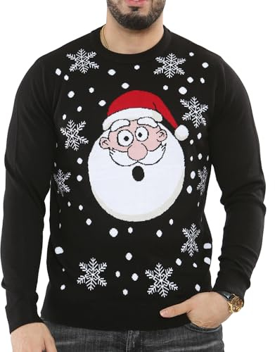 NOROZE Men's Christmas Jumper Reindeer Stag Nordic Polar Bear Festive Unisex Xmas Jumpers (3XL, Santa Head Black)