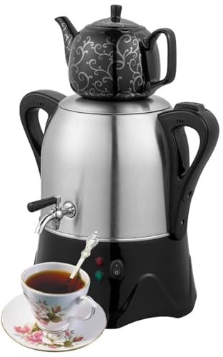 Elektrisk Turkisk Tebryggare Samovar, 2000w Varmvattenkokare Med Varmhållningsfunktion, 3l Vattenkokare I Rostfritt Stål Och 1l Keramisk Tekanna, För Kaffe Och örtte black