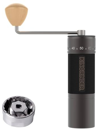 KINGrinder K7 manuell kaffekvarn rak vev rostfri malskiva | Kompatibel med malningsinställningar för bryggmetoder som pour-over, French press och AeroPress