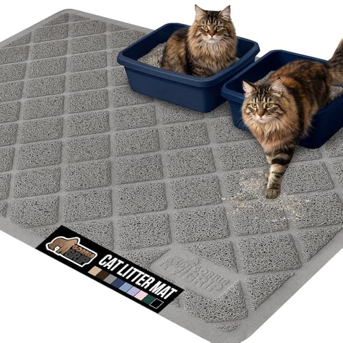 GORILLA GRIP Cat Litter Box Mat, 47x35, Water Resistant, US Designed Kitty Litter Trapping Mats, Easy to Clean, Scatter Control, Less Mess and Clean Floors, Kitten Supplies for Indoor Cats, Grey
