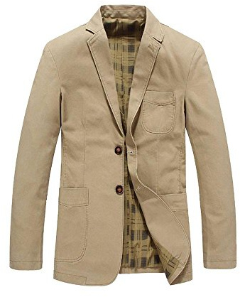 HZCX FASHION Blazer et vestes en coton délavé à deux boutons pour homme - Beige - 44