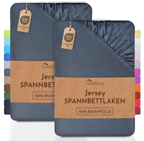 NatureMark 2er Pack Jersey Spannbettlaken, Spannbetttuch 100% Baumwolle in vielen Größen und Farben MARKENQUALITÄT ÖKOTEX Standard 100 | 180 x 200 cm - 200 x 200 cm - anthrazit grau