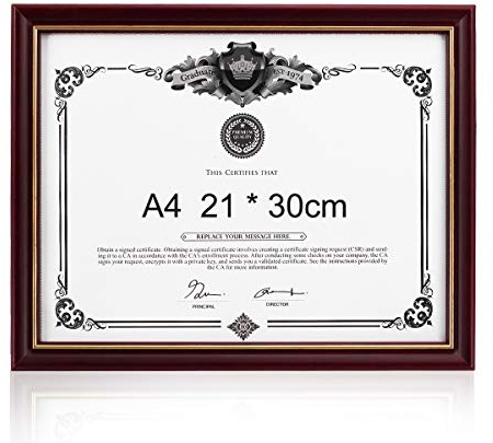 GraduatePro Cadre Diplome A4 Mural Bois Photo Format Certificat Documents Sous Verre à Accrocher Decoratif Universitaire 20x30