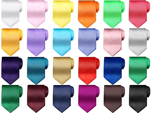 Tarpop 24 Pcs Solid Color Ties for Men Pure Color Satin Ties Set Formal Necktie for Men Business Wedding Formal Occasion