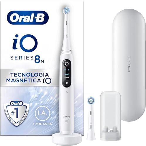 Oral-B iO 8N Elektrische Zahnbürste, weiß, mit Bluetooth, 2 Aufsteckbürsten, 1 Reiseetui, 4-teiliges Set