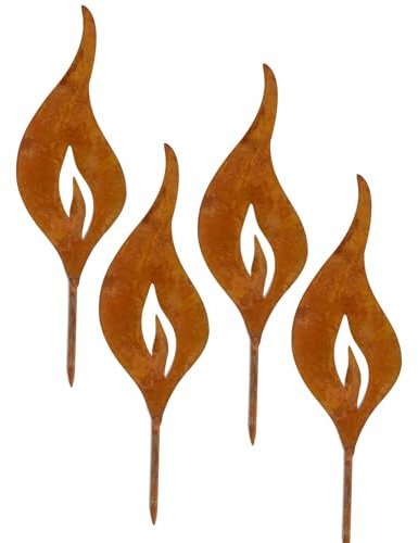 Storm's Gartenzaubereien Rost Flammen - Kerzenflamme 18,5cm 4er Set Birkenstammdeko zu Weihnachten aus Edelrost