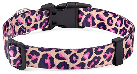 Mihqy Dog Collar for Large Dogs, Fashion Design, Pink Leopard,L | Neck Fit 14.9-24.8, Multiple Patterns,4 Sizes for Small Medium Large Dogs, Comfortable for Walks and Outdoor Hikes