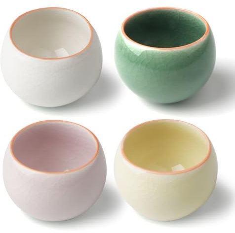 Getyjoe 4-Teiliges Set 150 ml Steingut Tasse Espressotassen Steingut Japanische Teetasse Keramik Becher Ohne Henkel Keramik Teetassen Set Espressotassen Mokka Tee Cappuccino Mugs